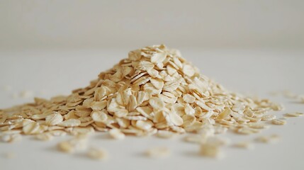 Wall Mural - Isolated pile of rolled oats on a clean white surface, perfect for a healthy breakfast.