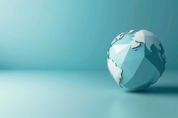 Poster - Minimalist blue globe illustration with white outlined continents on light blue background. Ideal for travel agencies and global travel companies. Generative AI