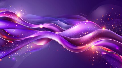 Wall Mural - magical purple waves with sparkling stars background