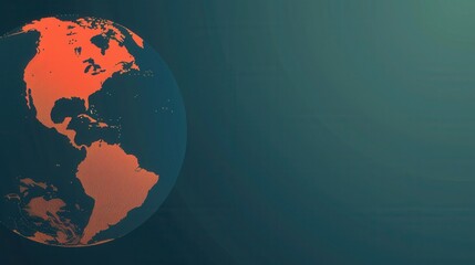 Poster - A simple and clean illustration of a globe with North and South America highlighted in orange against a blue background. Generative AI