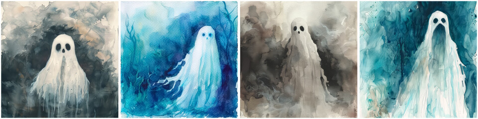 Sticker - Four paintings of ghosts in different colors