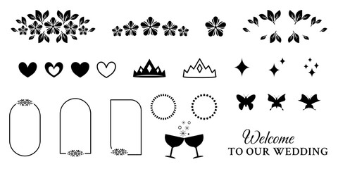 Wall Mural - Classic Wedding Elements for Cards - Modern Wedding Decor Vector Pack - Collection of Design Elements to Create or Decorate Wedding Invitation Cards