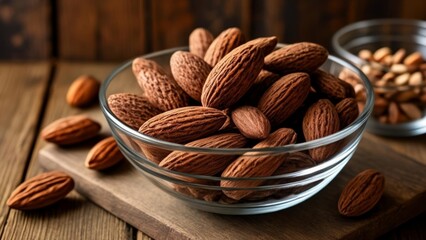 Wall Mural -  Nutty Delight  A bowl of almonds on a rustic table