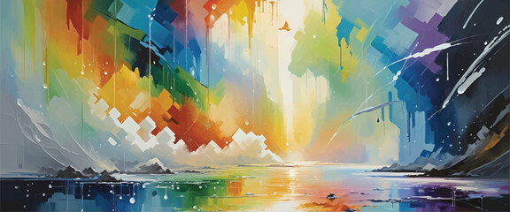 Wall Mural - Vector watercolour drawing style background with rainbow