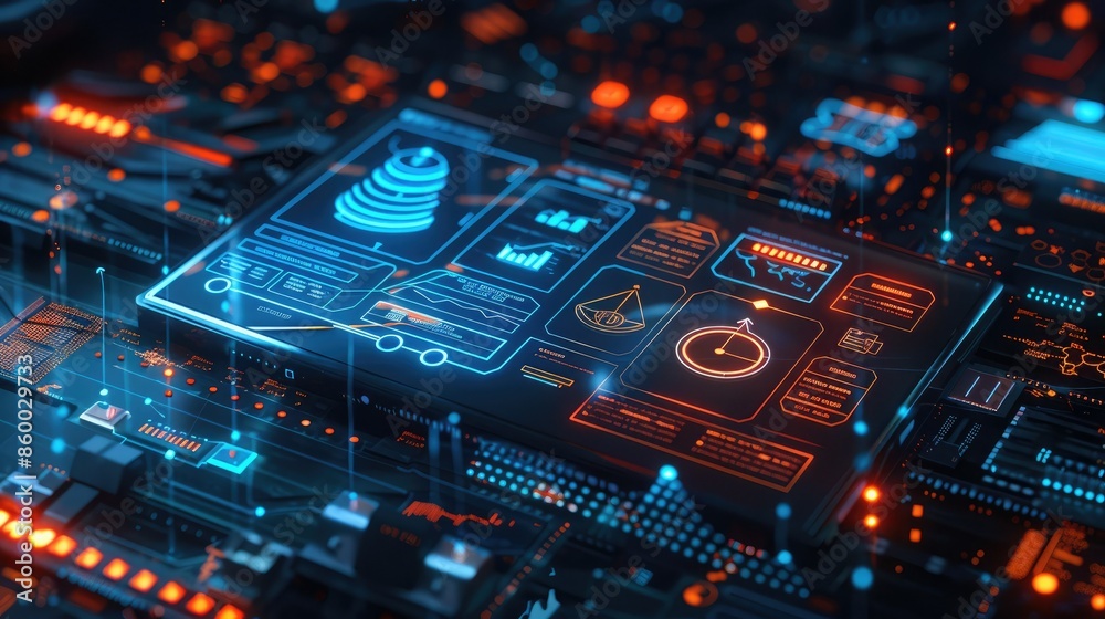 Futuristic digital interface with sci-fi inspired graphics and data ...