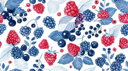 Wall Mural - Blue and Red Berry Pattern