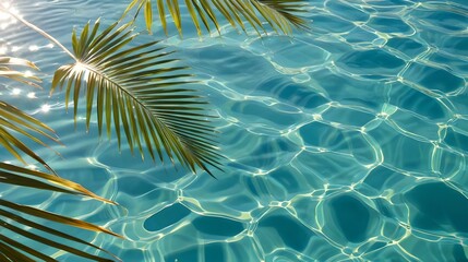 Sticker - Palm leaves on the background of the pool, top view