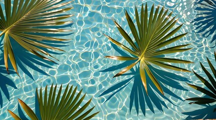 Wall Mural - Palm leaves on the background of the pool, top view