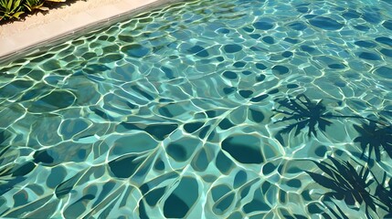 Wall Mural - Palm leaves on the background of the pool, top view