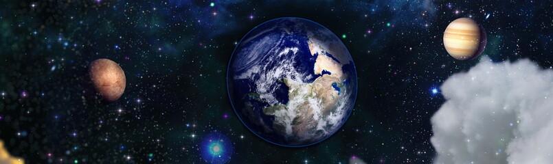 Wall Mural - earth and galaxies in space. design fantasy. blue sunrise.elements of this image furnished by nasa.