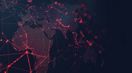 Poster - A minimalist globe with continents and red lines, perfect for travel agency and global travel company branding. Generative AI