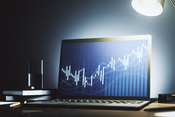 Poster - Modern computer screen with abstract financial diagram, banking and accounting concept. 3D Rendering