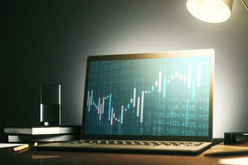 Poster - Computer monitor with abstract financial graph, finance and trading concept. 3D Rendering