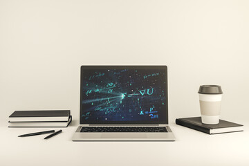 Poster - Creative scientific formula concept on modern laptop screen. 3D Rendering