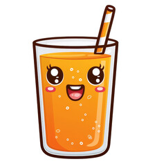 Wall Mural - Cute cartoon orange juice with a straw and smiling face for nursery decoration clipart on transparent background