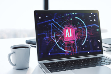 Poster - Computer monitor with creative artificial Intelligence abbreviation. Future technology and AI concept. 3D Rendering