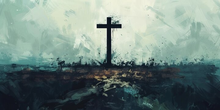 Abstract geometric depiction of a battlefield cross against a stark background.