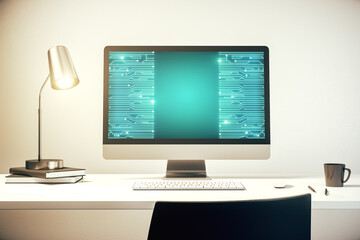 Aufkleber - Creative abstract micro circuit sketch on modern laptop monitor, future technology and AI concept. 3D Rendering