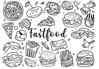 hand drawn food set. Fast Food Doddle art .Hand-Drawn Fast Food Doodles | High-Quality Vector Illustration for Menus, Blogs, and Promotions