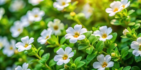 Wall Mural - Ornamental bacopa flowers (Chaenostoma cordatum) in full bloom on green foliage background, bacopa, flowers