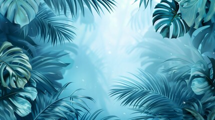 Wall Mural - Jungle green leaves isolated on blue