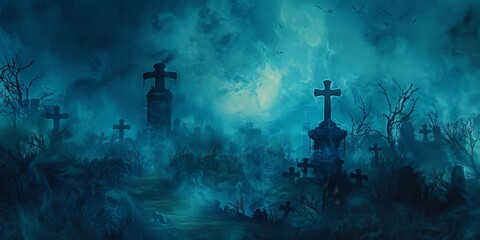Wall Mural - Ghostly Shadows Halloween Layout Background
