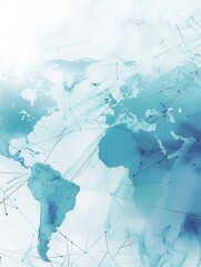 Poster - A simple, clean-lined image of the world with continents in blue tones. Perfect for travel agencies and global travel businesses. Generative AI