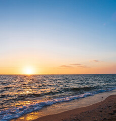 Wall Mural - Landscape horizon viewpoint vertical summer shore sea beach nobody wind wave cool holiday look calm big sunset sky twilight evening on day time nature tropical coast beautiful ocean water travel