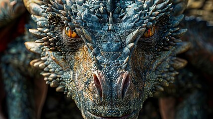 A close up of a dragon's face.