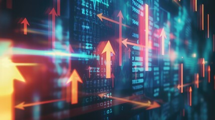 Poster - A conceptual image of a stock market graph with arrows pointing in different directions, highlighting market dynamics and trends
