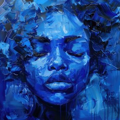 Poster - A portrait of a woman with blue makeup, possibly for artistic or cultural purposes