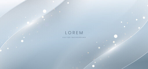 Poster - abstract futuristic curved glowing grey light lines on grey background.