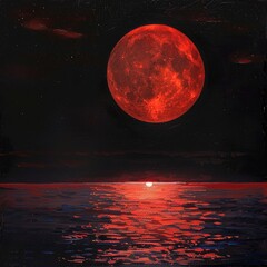 Poster - A photograph of a full moon shining bright over the surface of a body of water