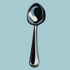 Poster - A simple illustration of a spoon with a black handle on a blue background, suitable for use in various design contexts