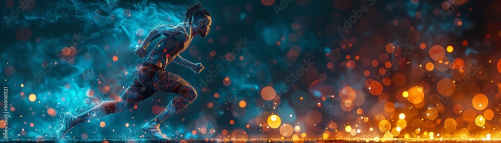 Dynamic image of a runner in motion with vibrant abstract backgrounds ...