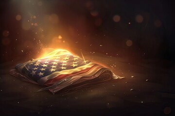 Wall Mural - Illustration of a folded American flag with a soft glow emanating from the background.