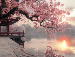 cherry blossom tree in full bloom .