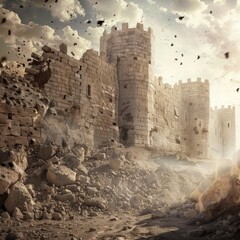 Poster - Old ruined castle with debris and rubble on the ground