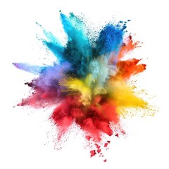 Poster - A vibrant and colorful explosion of powdered paint against a clean white background, ideal for use in design projects that require bold and eye-catching visuals