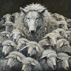 Poster - A picture of a sheep surrounded by other sheep
