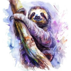 Poster - A colorful illustration of a sloth relaxing in a tree, perfect for use as a decorative element or in a nature-themed design