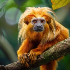 Canvas Print - A small monkey is perched on the top of a tree branch, looking out at the surroundings