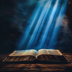 Poster - A book sits atop a wooden table