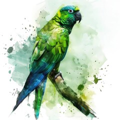 Poster - A colorful parrot perches on a branch, looking alert