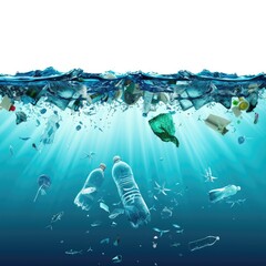 Poster - A collection of plastic bottles floating on the surface of the ocean