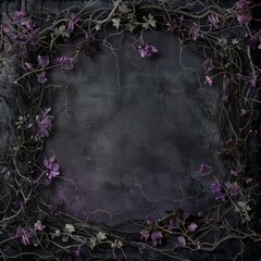 Poster - A picture of a frame with purple flowers on a black background
