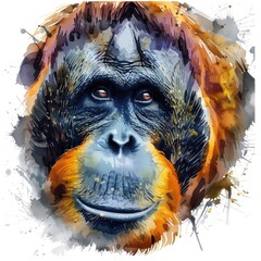 Poster - A close-up shot of a monkey's face on a white background, ideal for use in illustrations or designs where a simple, yet expressive animal face is needed