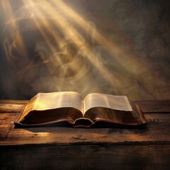 Poster - An open book sitting on a wooden table