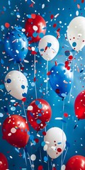 Wall Mural - Flat lay composition of red, white, and blue balloons and confetti.