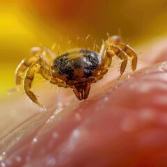 Wall Mural - Close-up photo of a spider sitting on a person's arm, with a clear focus on the spider's details